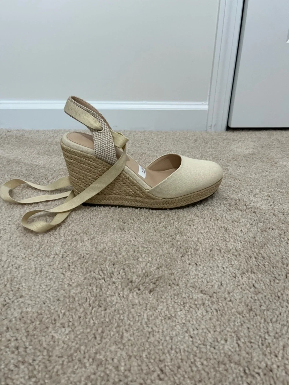 Espadrille Wedge Sandal in Light Beige Cream Tan with Ankle Tie Size: 10